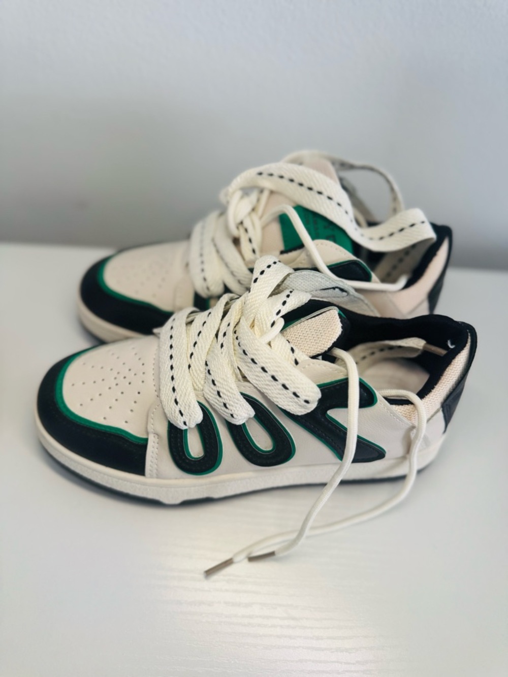 Kids White and Green Athletic Sneakers - Youth Casual Shoes